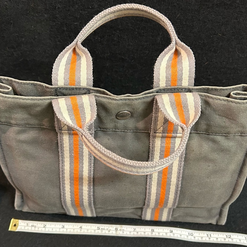FREE SHIPPING GIFTABLE RARE Authentic Hermes Taupe Olive Grey TOTE ORANGE CREAM
